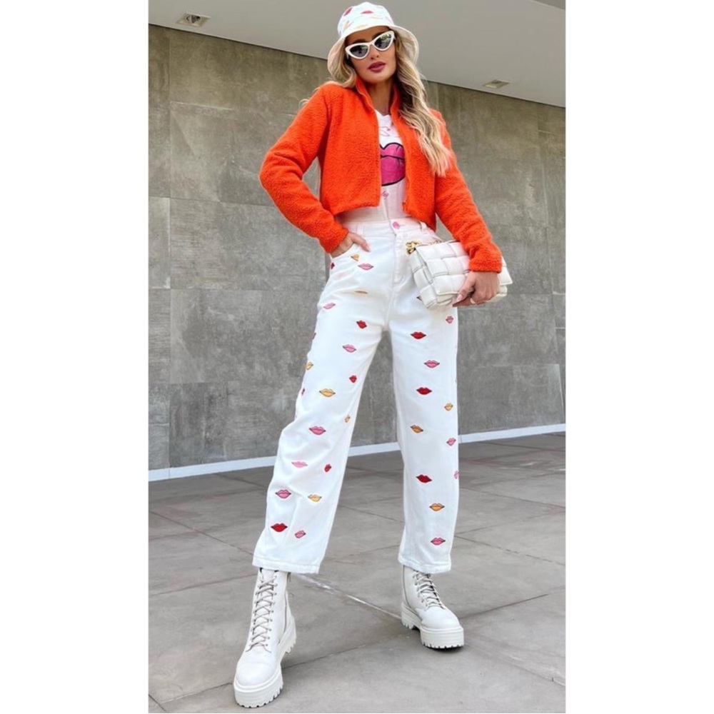 Lips White Denim Pants